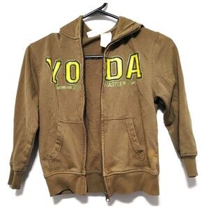Star Wars Yoda Boys Sz Small Zipper Hoodie Brown Green Hood With Ears Outdoor